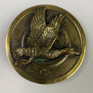 Vintage Great American Belt Co. Goose Hunting Brass Belt Buckle 12 GA Gauge Duck